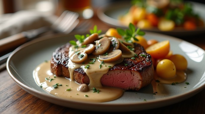 Dinner recipe :Steak with Creamy Mushroom Sauce