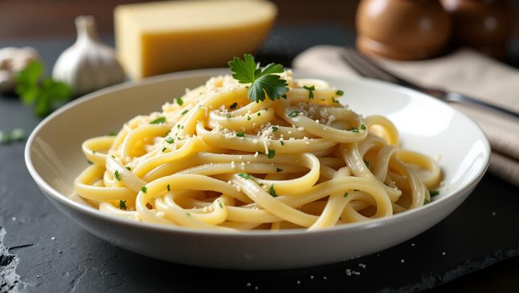 pasta with alfredo sauce recipe in a dish