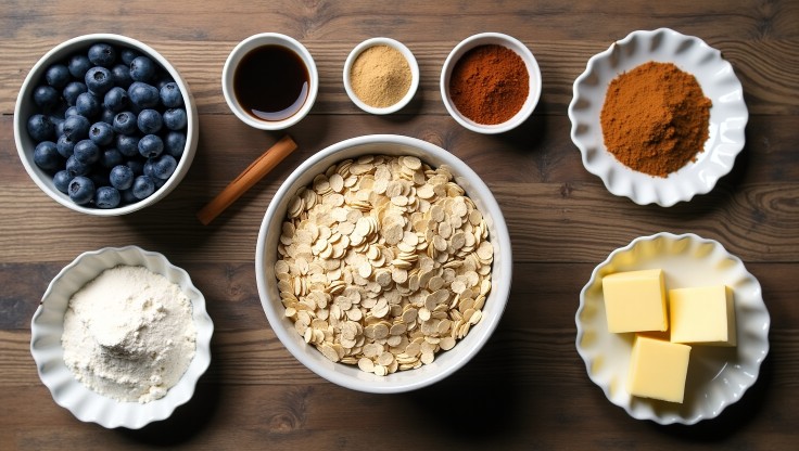 Ingredients for Blueberry Rustic Crumble Recipe with Oats